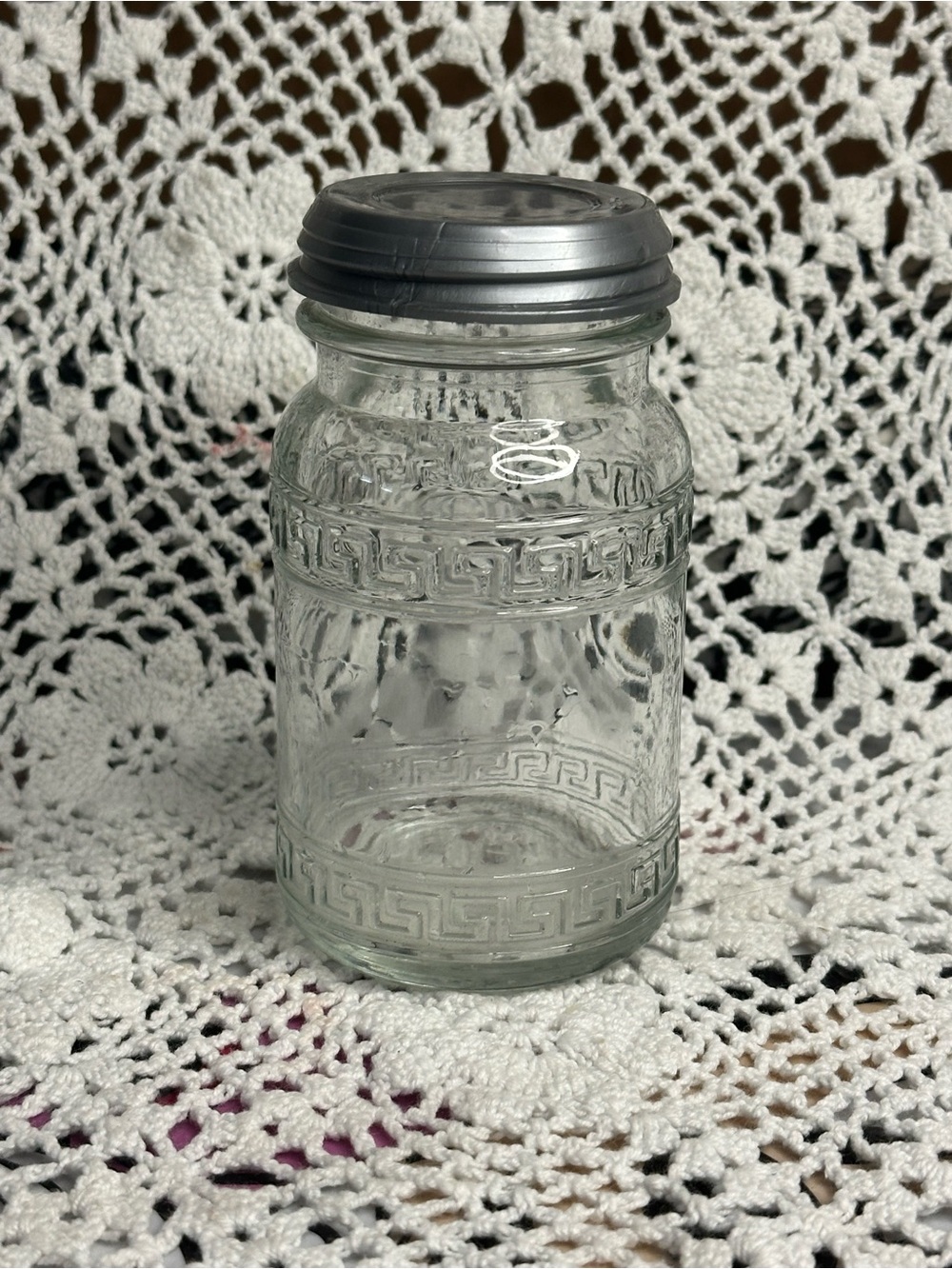 Vintage Wheaton Clear Glass Storage Jar with Gray Lid 4.5 inches Jelly Jar